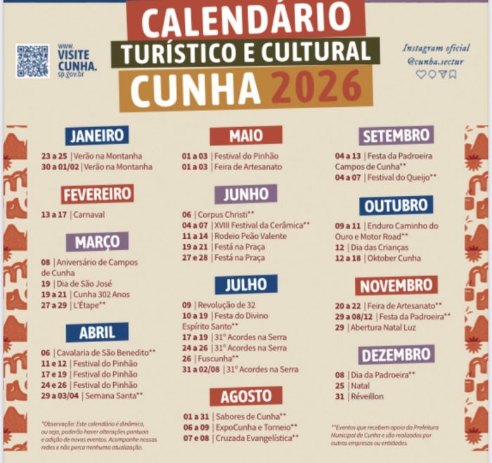 Cunha apresenta calendário cultural e turístico de 2026