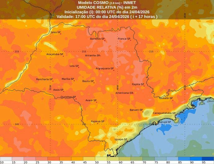 Tempo firme e baixa umidade marcam esta sexta-feira (24) no estado de São Paulo